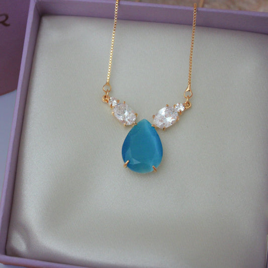 Blue Drop Pendant Necklace - Lua and Mar