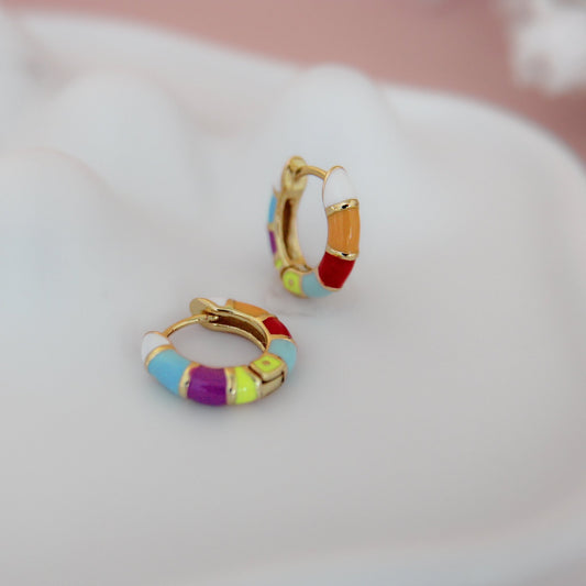 Wildflower multicolor enamel huggie earrings - Lua and Mar