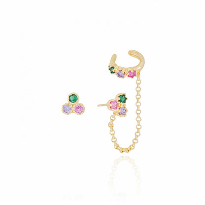 Color crystal stud earring and ear cuff