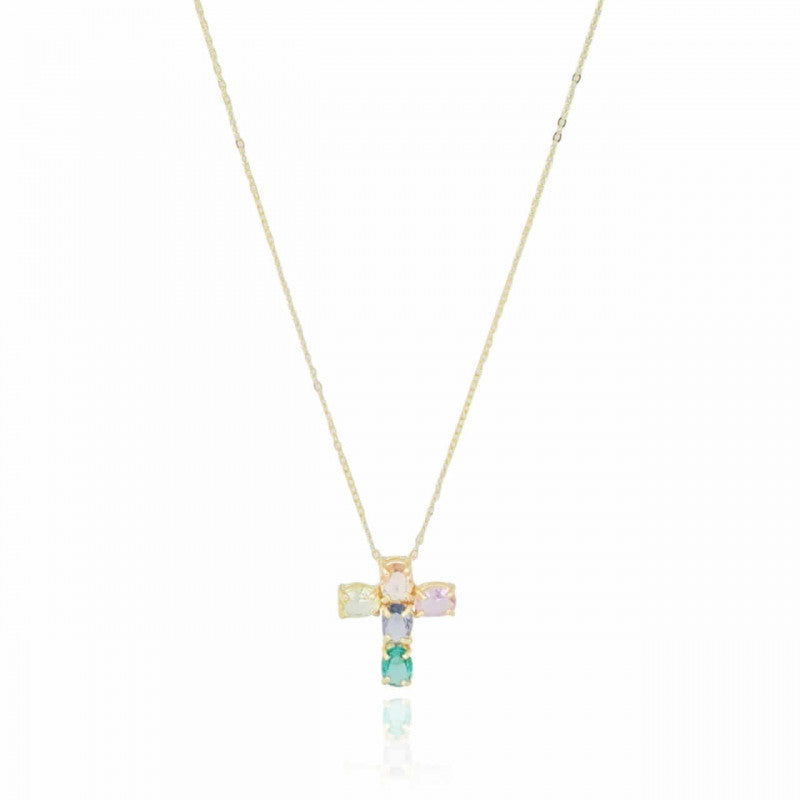 Color crystal crucifix necklace