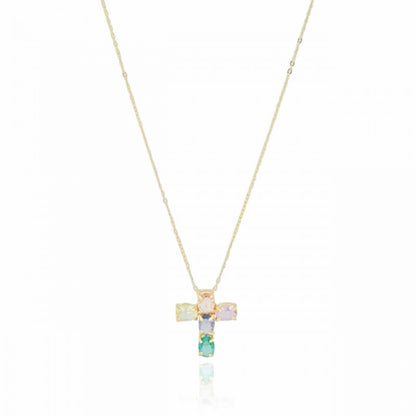 Color crystal crucifix necklace