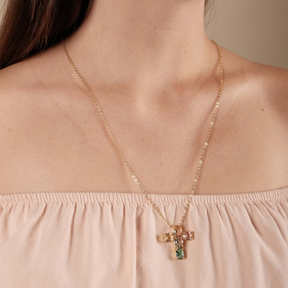 Color crystal crucifix necklace