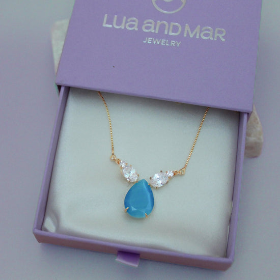 Blue Drop Pendant Necklace - Lua and Mar