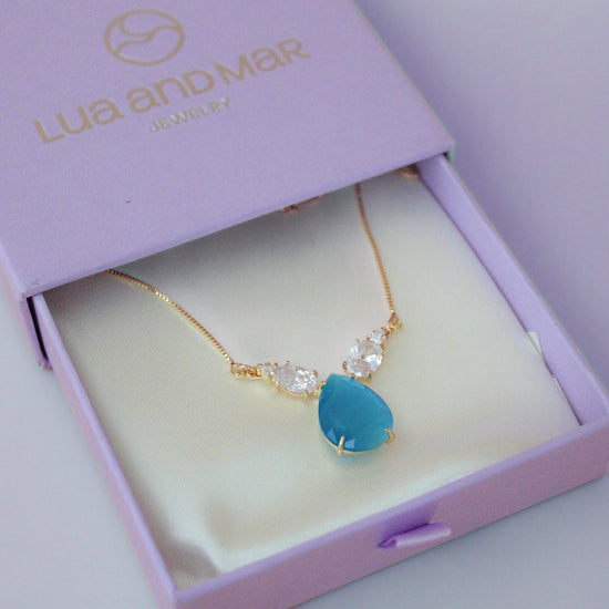 Blue Drop Pendant Necklace - Lua and Mar