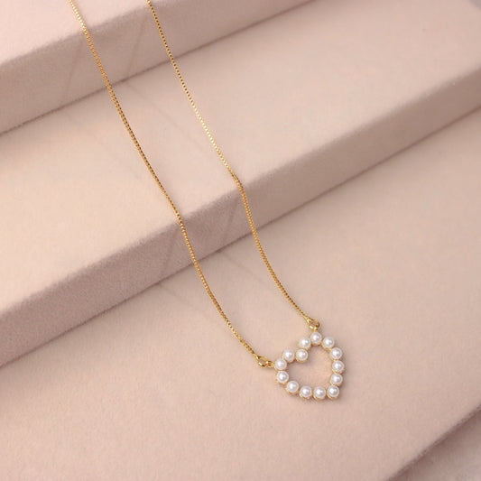 Gold Pearl Heart Necklace - Lua and Mar