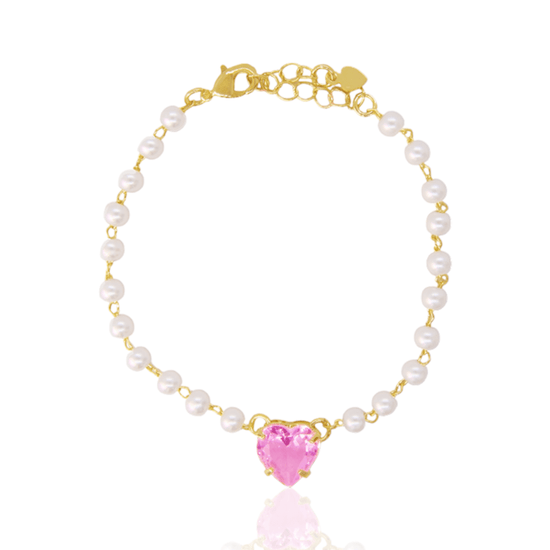 Pearl Beaded Bracelet w/ Pink Crystal Charm - Lua and Mar