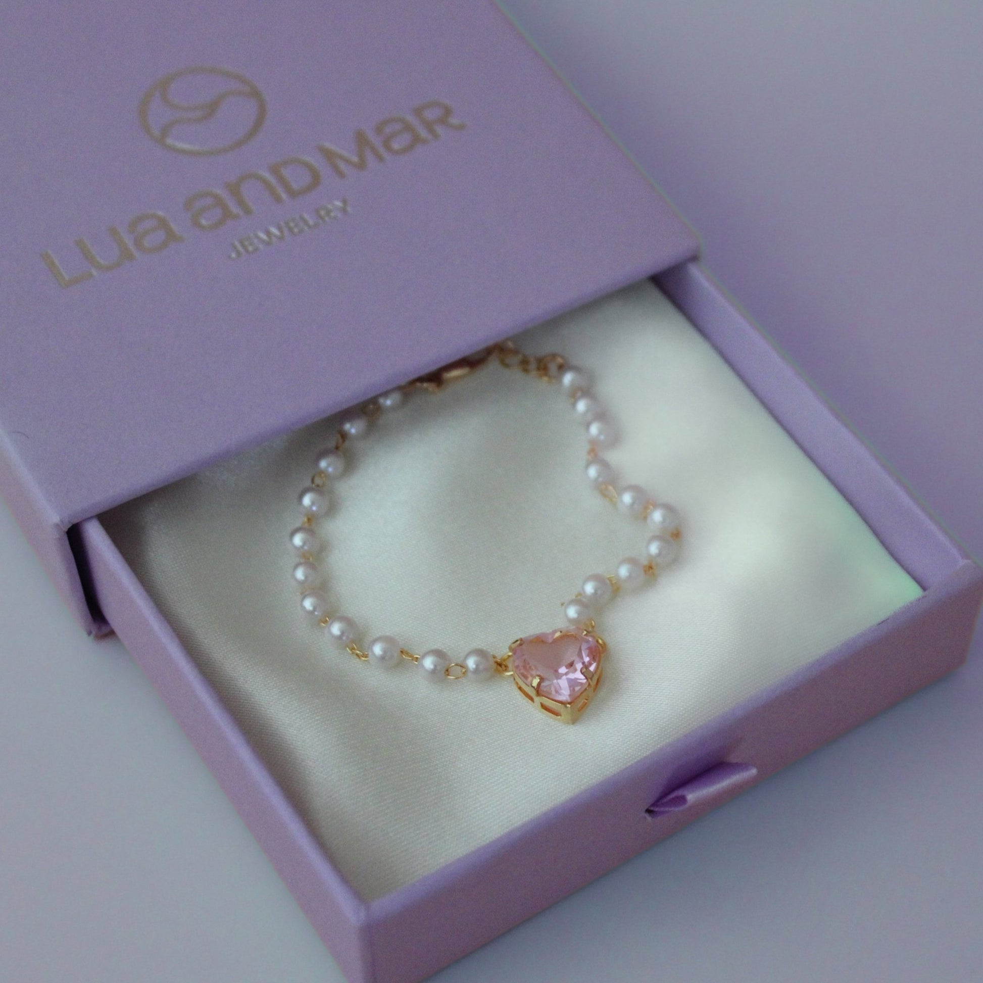 Pearl Beaded Pink Crystal Charm Bracelet - Lua and Mar