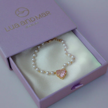 Pearl Beaded Pink Crystal Charm Bracelet - Lua and Mar