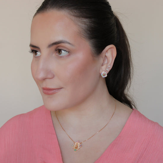 Peony color pavé flower stud earring - Lua and Mar