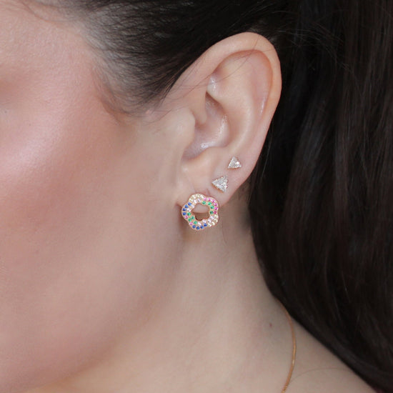 Peony color pavé flower stud earring - Lua and Mar