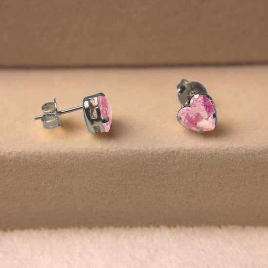 Pink Crystal Heart 8mm Stud Earring - Lua and Mar