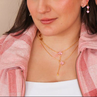 Pink Crystal Heart Necklace Tie - Lua and Mar