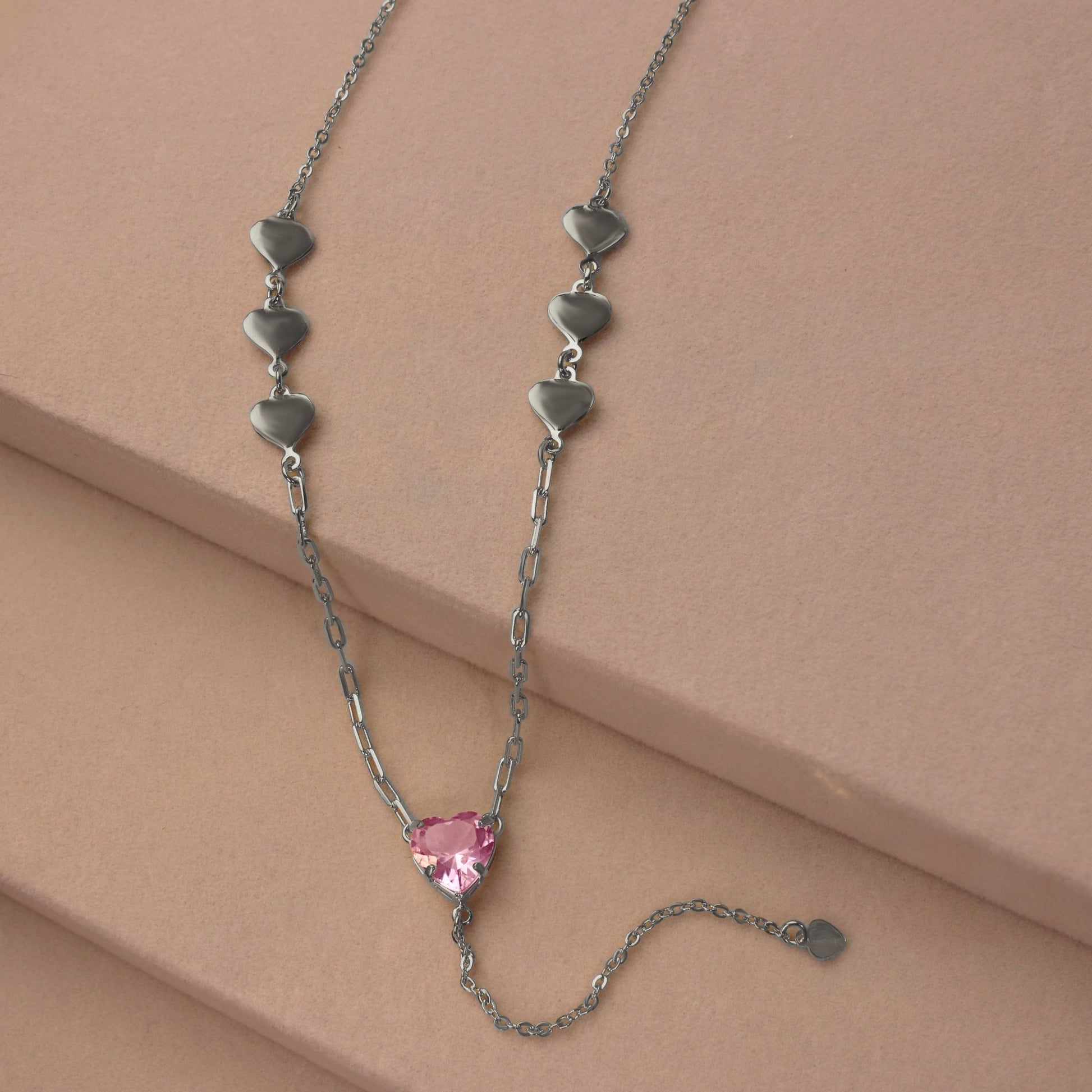 Pink Crystal Heart Necklace Tie - Lua and Mar