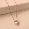 Pink Crystal Heart Pendant Necklace - Lua and Mar