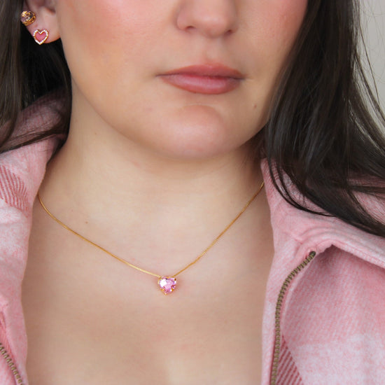 Pink Crystal Heart Pendant Necklace - Lua and Mar