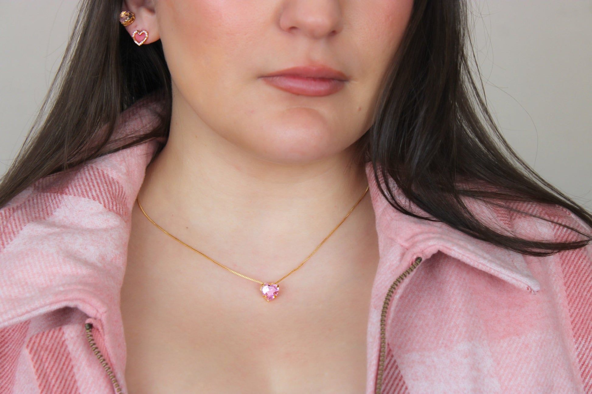 Pink Crystal Heart Pendant Necklace - Lua and Mar