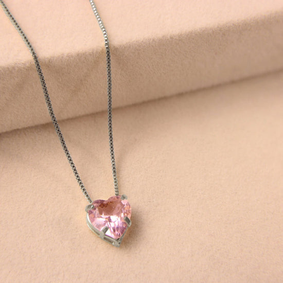 Pink Crystal Heart Pendant Necklace - Lua and Mar