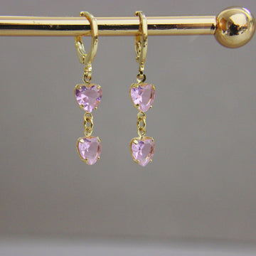 Pink Heart Drops Huggie Earring - Lua and Mar