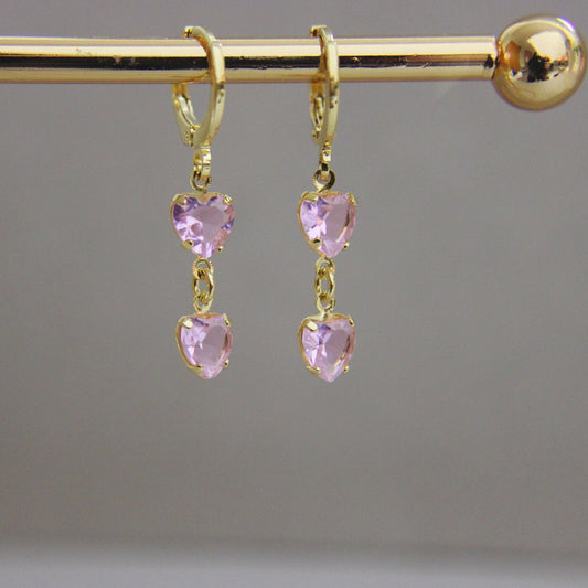 Pink Heart Drops Huggie Earring - Lua and Mar