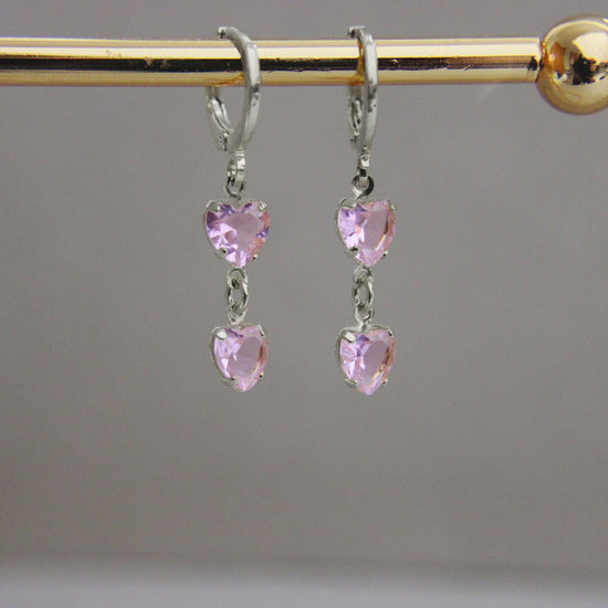 Pink Heart Drops Huggie Earring - Lua and Mar